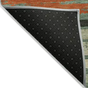 10' X 14' Sage Black And Red Striped Washable Indoor Outdoor Area Rug