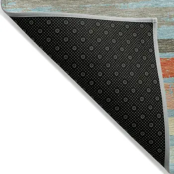 5' X 8' Sky Blue Pink And Gray Striped Washable Indoor Outdoor Area Rug