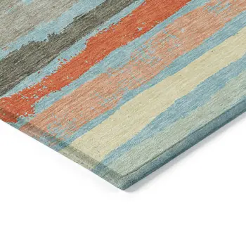 5' X 8' Sky Blue Pink And Gray Striped Washable Indoor Outdoor Area Rug