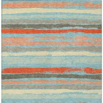 5' X 8' Sky Blue Pink And Gray Striped Washable Indoor Outdoor Area Rug