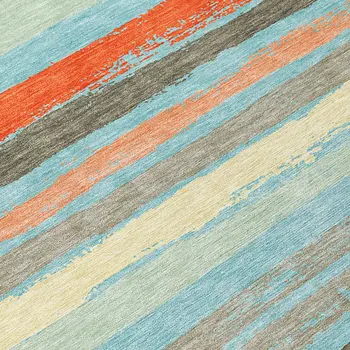 5' X 8' Sky Blue Pink And Gray Striped Washable Indoor Outdoor Area Rug