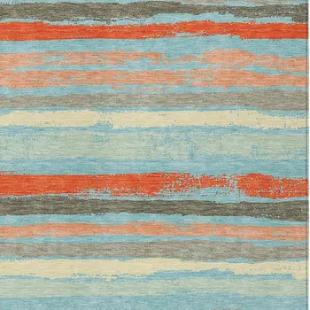 8' X 10' Sky Blue Pink And Gray Striped Washable Indoor Outdoor Area Rug