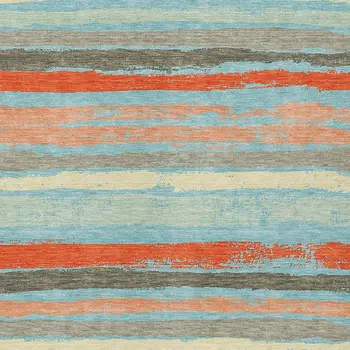 9' X 12' Sky Blue Pink And Gray Striped Washable Indoor Outdoor Area Rug