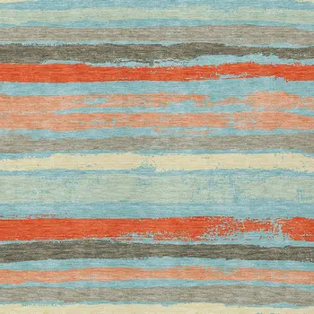 10' X 14' Sky Blue Pink And Gray Striped Washable Indoor Outdoor Area Rug