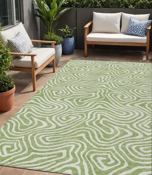 5' X 8' Artichoke Green And Ivory Abstract Washable Indoor Outdoor Area Rug