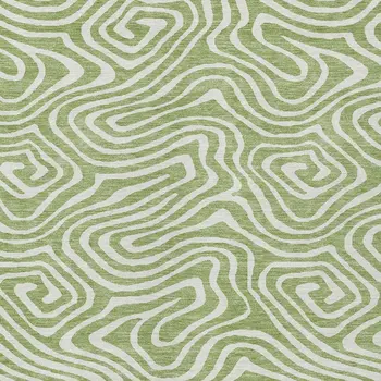 5' X 8' Artichoke Green And Ivory Abstract Washable Indoor Outdoor Area Rug