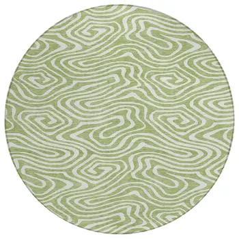 8' Artichoke Green And Ivory Round Abstract Washable Indoor Outdoor Area Rug