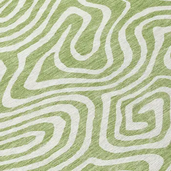 8' Artichoke Green And Ivory Round Abstract Washable Indoor Outdoor Area Rug