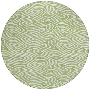 8' Artichoke Green And Ivory Round Abstract Washable Indoor Outdoor Area Rug