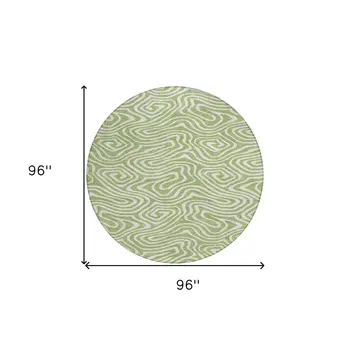 8' Artichoke Green And Ivory Round Abstract Washable Indoor Outdoor Area Rug