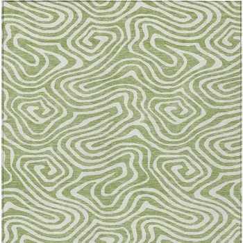 8' X 10' Artichoke Green And Ivory Abstract Washable Indoor Outdoor Area Rug