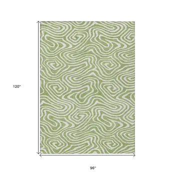 8' X 10' Artichoke Green And Ivory Abstract Washable Indoor Outdoor Area Rug