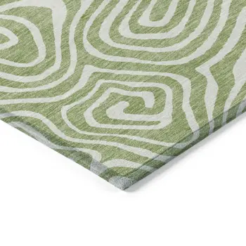 8' X 10' Artichoke Green And Ivory Abstract Washable Indoor Outdoor Area Rug