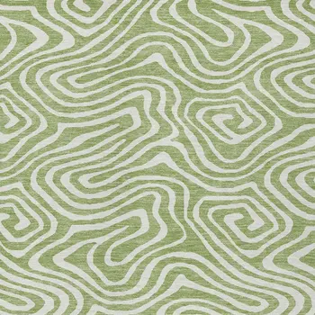 8' X 10' Artichoke Green And Ivory Abstract Washable Indoor Outdoor Area Rug