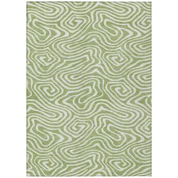 9' X 12' Artichoke Green And Ivory Abstract Washable Indoor Outdoor Area Rug