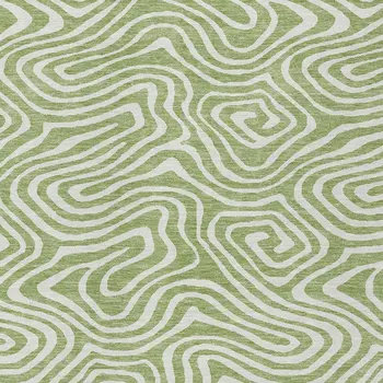 9' X 12' Artichoke Green And Ivory Abstract Washable Indoor Outdoor Area Rug