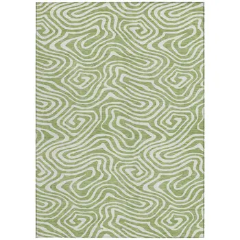 10' X 14' Artichoke Green And Ivory Abstract Washable Indoor Outdoor Area Rug