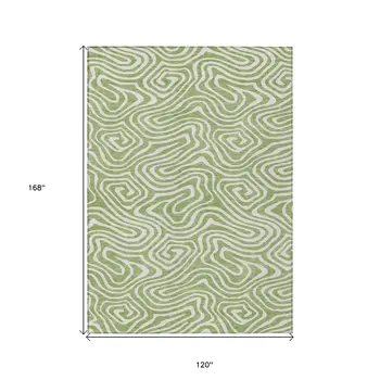 10' X 14' Artichoke Green And Ivory Abstract Washable Indoor Outdoor Area Rug