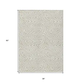 3' X 5' Beige And Linen Abstract Washable Indoor Outdoor Area Rug