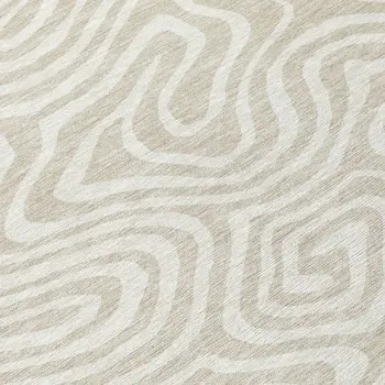 8' Beige And Linen Round Abstract Washable Indoor Outdoor Area Rug