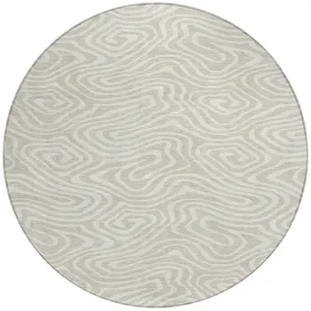 8' Beige And Linen Round Abstract Washable Indoor Outdoor Area Rug