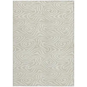 8' X 10' Beige And Linen Abstract Washable Indoor Outdoor Area Rug