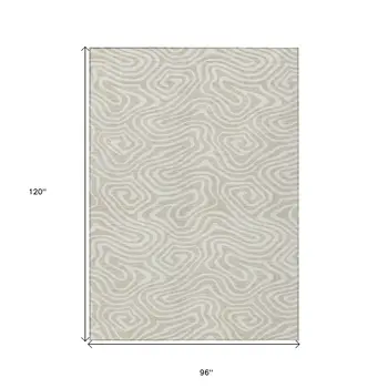 8' X 10' Beige And Linen Abstract Washable Indoor Outdoor Area Rug
