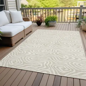 8' X 10' Beige And Linen Abstract Washable Indoor Outdoor Area Rug
