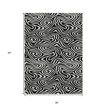 3' X 5' Black And Ivory Abstract Washable Indoor Outdoor Area Rug