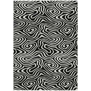 3' X 5' Black And Ivory Abstract Washable Indoor Outdoor Area Rug