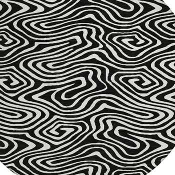 8' Black And Ivory Round Abstract Washable Indoor Outdoor Area Rug