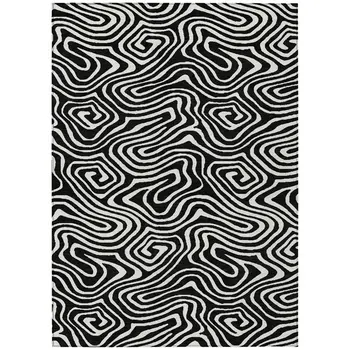 8' X 10' Black And Ivory Abstract Washable Indoor Outdoor Area Rug