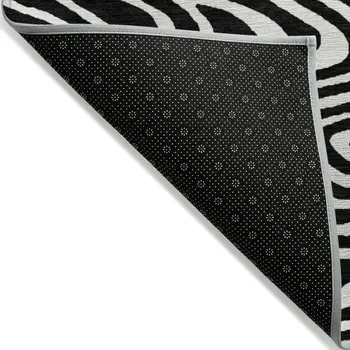 9' X 12' Black And Ivory Abstract Washable Indoor Outdoor Area Rug