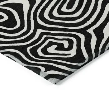 9' X 12' Black And Ivory Abstract Washable Indoor Outdoor Area Rug