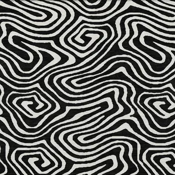 9' X 12' Black And Ivory Abstract Washable Indoor Outdoor Area Rug