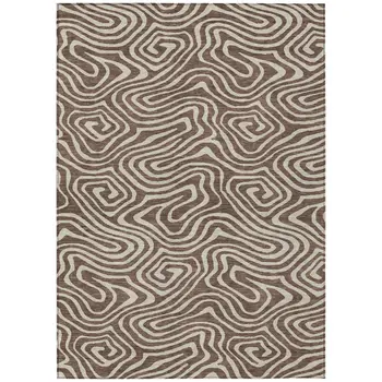 5' X 8' Brown And Beige Abstract Washable Indoor Outdoor Area Rug