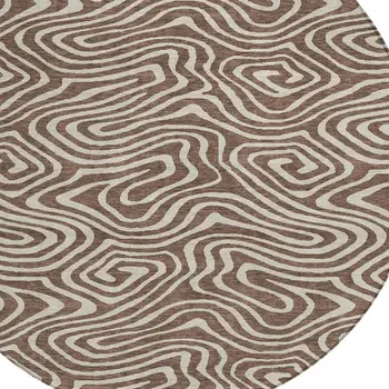 8' Brown And Beige Round Abstract Washable Indoor Outdoor Area Rug