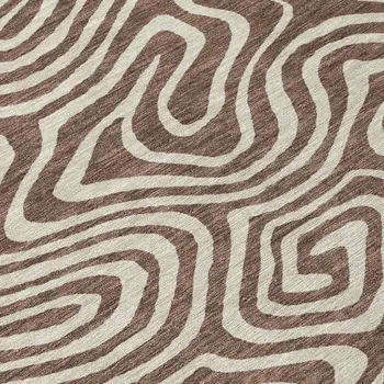 8' Brown And Beige Round Abstract Washable Indoor Outdoor Area Rug