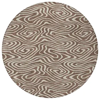 8' Brown And Beige Round Abstract Washable Indoor Outdoor Area Rug