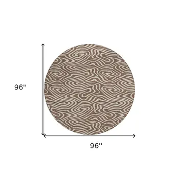 8' Brown And Beige Round Abstract Washable Indoor Outdoor Area Rug