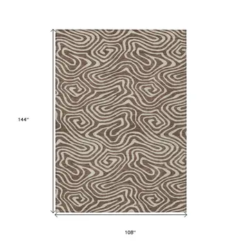 9' X 12' Brown And Beige Abstract Washable Indoor Outdoor Area Rug
