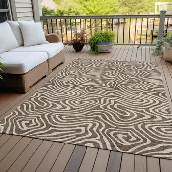 9' X 12' Brown And Beige Abstract Washable Indoor Outdoor Area Rug