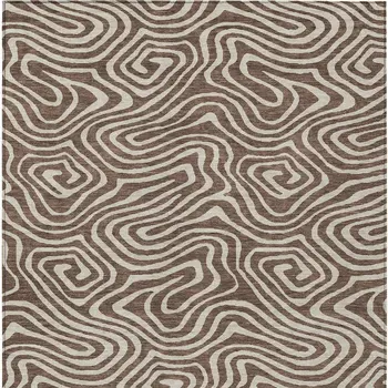 9' X 12' Brown And Beige Abstract Washable Indoor Outdoor Area Rug