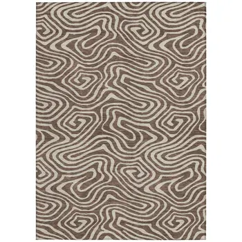 10' X 14' Brown And Beige Abstract Washable Indoor Outdoor Area Rug