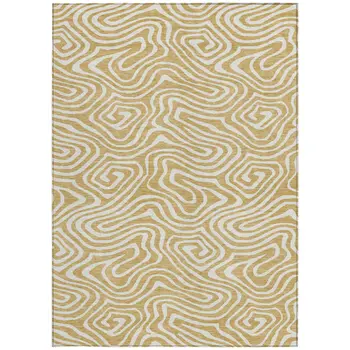 3' X 5' Gold And Beige Abstract Washable Indoor Outdoor Area Rug