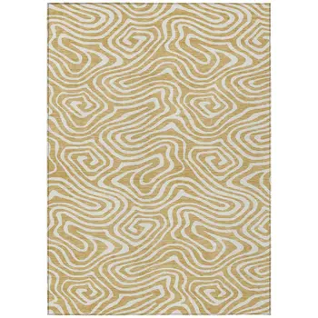 3' X 5' Gold And Beige Abstract Washable Indoor Outdoor Area Rug