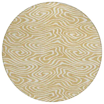 8' Gold And Beige Round Abstract Washable Indoor Outdoor Area Rug