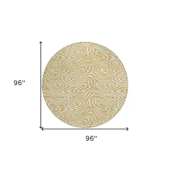 8' Gold And Beige Round Abstract Washable Indoor Outdoor Area Rug