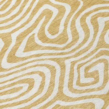9' X 12' Gold And Beige Abstract Washable Indoor Outdoor Area Rug