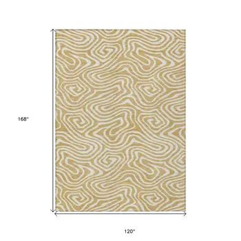 10' X 14' Gold And Beige Abstract Washable Indoor Outdoor Area Rug